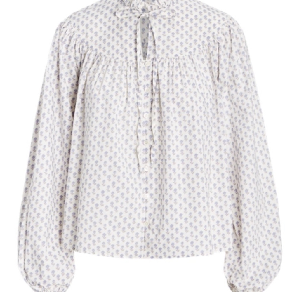 Polo by Ralph Lauren White and Blue Patterned Blouse